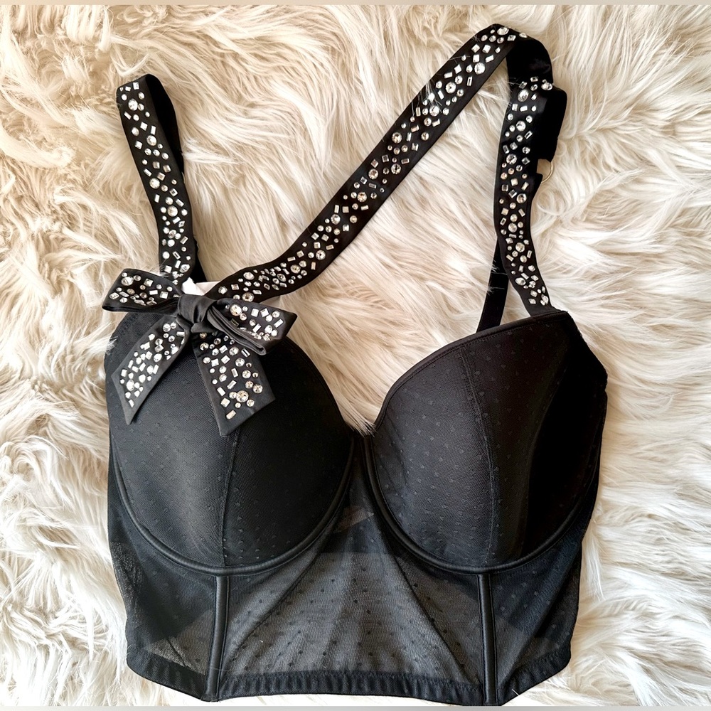 Victoria's Secret 36DDD CORSET TOP BRA with crystal satin bow SHINE STRAP